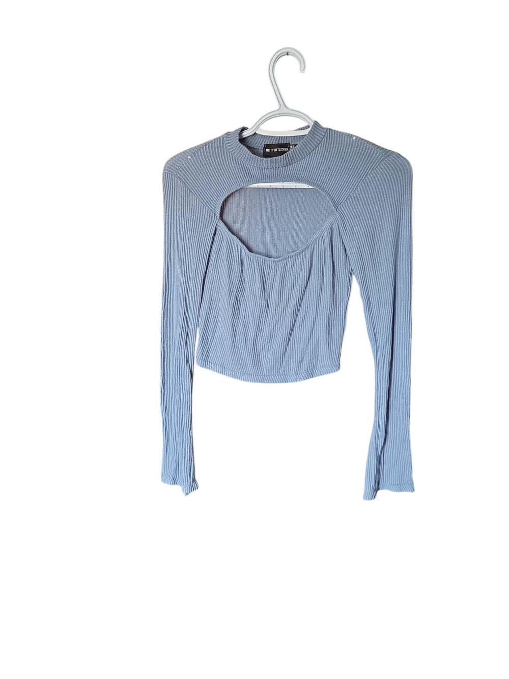 PrettyLittleThing Ribbed Cutout Long Sleeve Crop Top Blue US 4